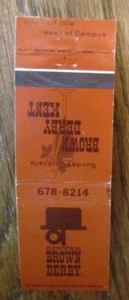 GIRVES BROWN DERBY RESTAURANT MATCHBOOK COVER: KENT, OHIO EMPTY MATCHCOVER -E18 - Picture 1 of 1