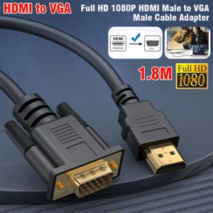 1.8m HDMI to VGA Cable Monitor Lead PC XBOX Laptop Converter Adapter 2m - Picture 1 of 13