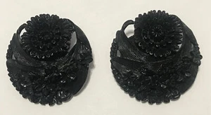 Celuloide Redondo De Colección Negro Ligero Flores/Floral Clip-on Luto Gótico - Imagen 1 de 6