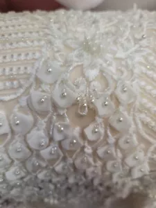 Fabric Sold By The Yard Off White Beaded Lace 3d Embroidery Bridal Evening Dress - Picture 1 of 12