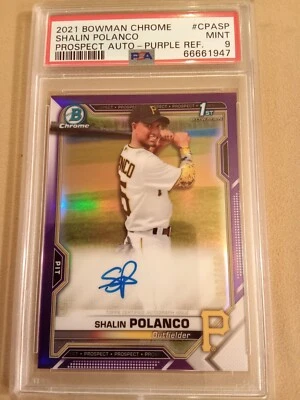 2021 Bowman Chrome Shalin Polanco #162/250 AUTOGRAPH PURPLE #CPASP Graded PSA 9 - Image 1 of 2
