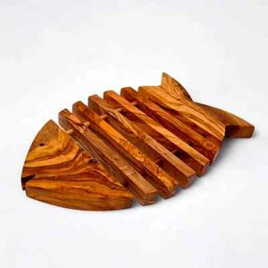 Fish Shaped Unique Olive Wood Pot Holder Coaster 26cm - Kitchen Table Protector - Picture 1 of 8