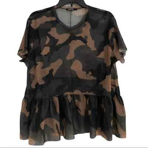 Zara sheer mesh camo camouflage babydoll top coverup - Picture 1 of 6
