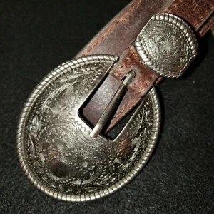 Italienischer Ledergürtel braun Größe L 36"-38" geätzte Zinnschnalle und Spitze  - Bild 1 von 10