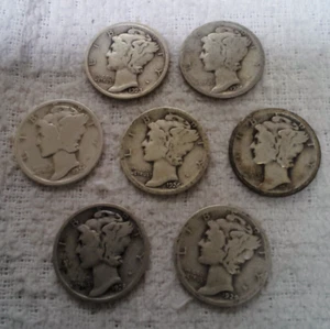 Monedas de diez centavos Mercury: 1923 - 1929 Philadelphia --7 monedas-- (10B-60) - Imagen 1 de 4
