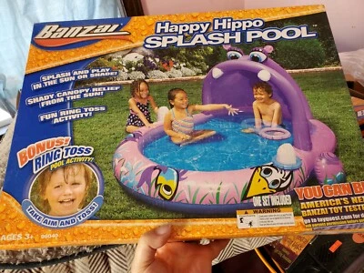 Banzai HAPPY HIPPO SPLASH POOL With Ring Toss! Outdoor Fun! NEW! - Image 1 of 4