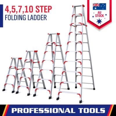 4 5 7 10 Step Ladder Aluminium Multi Purpose Household Office Foldable Non Slip - image 1 of 4