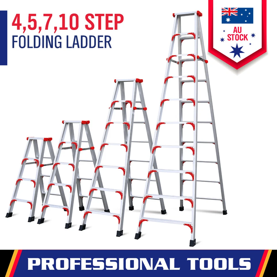 4 5 7 10 Step Ladder Aluminium Multi Purpose Household Office Foldable Non Slip - image 1 of 4