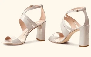 NWT FURLA Sandals Carmen Italian Pink Patent Leather Chunk Heel Shoes Sz 9-39.5 - Picture 1 of 6
