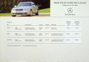 300657) Mercedes CL 500 600 55 AMG W215 - Preisliste & Extras - Prospekt 07/2003 - Bild 1 von 1