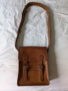Scaramanga Leather Satchel Brown Vintage Crossbody Bag with Dust Cover - Picture 1 of 6