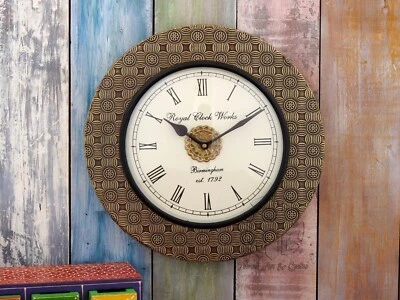 Relógio de parede montado escultura em latão moldura de madeira relógio artesanal para sala de estar - Imagem 1 de 4