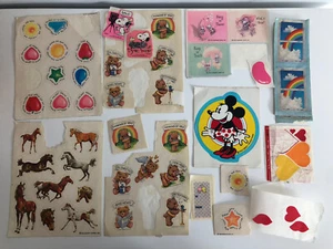 Lot of Vintage 1980s USED Stickers Scrapbooking Crafts Rainbow Snoopy Horse Bear - Picture 1 of 11