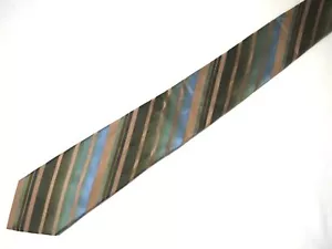 Vtg Joseph Abboud Mens Necktie Tie Green Beige Blue Striped Thick 56" Short - Picture 1 of 3