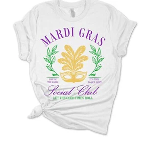 Womens Mardi Gras Tshirt Mardi Gras Social Club Short Sleeve T-shirt - Picture 1 of 1
