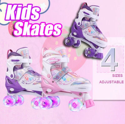HIKOLE Kinder Rollschuhe Verstellbare Leuchtende Größe 27-38 QuadSkates Roller Skate DE