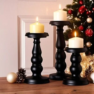 Iron Art Vintage Candlestick Black Candle Stand Banquet Dinning Table - Picture 1 of 12