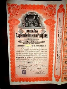 Compañía Expendedora de Pulques SA  Share Mexico 1910 - Picture 1 of 4