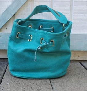 Borse in Pelle Bucket Purse Turquoise Suede Italy bag Boho Unique Cute! - Picture 1 of 8