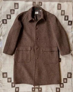 Wythe New York Raglan Wool Overcoat Rust and Dark Brown Herringbone USA Large - Picture 1 of 8