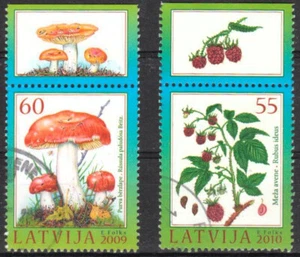 LATVIA 2009, 2010 Mushrooms, Berries - nice cancelled, with sidebar - Picture 1 of 1