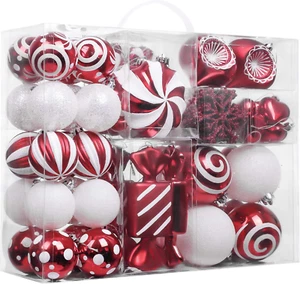 Christmas Ornaments Set, 108Ct Candy Cane Red and White Shatterproof Christmas T - Picture 1 of 6