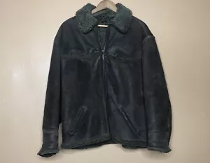 Winlet Men's Large Coat Shearling Sheepskin Leather Aviator Zip Front Bomber - Picture 1 of 12