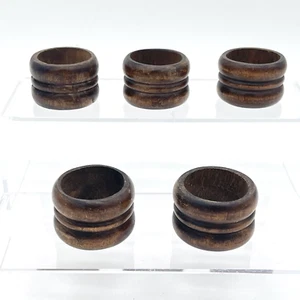 Vintage Holz Serviettenringe Halter Handarbeit dunkelbraun Nussbaum - 5er Set - Bild 1 von 5