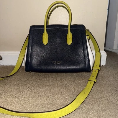 $348 Kate Spade Knott Satchel ColorBlock Bright Green Blazer Blue Pebble Lthr - Image 1 of 4