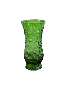 Vintage Retro MCM Hoosier Crinkle Glass Emerald Green Flower Floral Vase - Picture 1 of 5