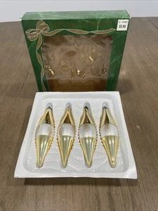 Vintage 4 BRADFORD Christmas Trimmeries Glass  Gold & Silver Teardrop Ornaments - Picture 1 of 13