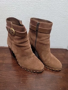 MICHAEL KORS LIVVY SUEDE ANKLE BOOTIES DARK CARAMEL Sz. 8.5 POC - Picture 1 of 17
