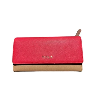 Bolso Cartera Tous Rojo Marrón 7" Monedero Triple Cremallera - Imagen 1 de 9