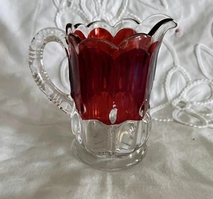 Cristalería transparente y rubí EAPG de colección crema borde festoneado mango ornamentado - Imagen 1 de 7