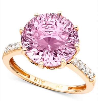 Macy’s  14K Rose Gold Round-Cut Pink Amethyst And Diamond Ring 6 Ct. T.W Size 6 - Image 1 of 2