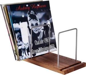 Vinyl Record Storage Holder, Solid Wood Stand for Small, wood color  - Picture 1 of 6