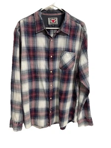 Camicia uomo Flag & Anthem taglia large rossa blu manica lunga perla snap nuova con etichetta $69 - Foto 1 di 24