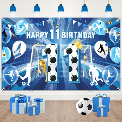 Decoraciones de fútbol 11 cumpleaños para niños azul fútbol feliz 11 cumpleaños banner Foto 1 de 4