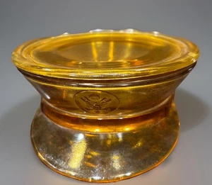 Vintage Amber Glass Military Hat Powder Trinket Vanity Box with Lid - Picture 1 of 10