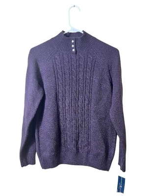 Nuevo con etiquetas Suéter Karen Scott Púrpura Perla Botón Cuello Alto Tejido con Cable PS Preppy Foto 1 de 4