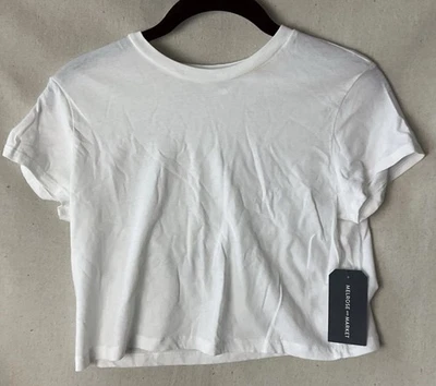 Melrose & Market Shirt Womens Medium  White  Short Sleeve Cropped Top NWT - Image 1 of 3