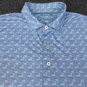 Johnnie O Shirt Uomo Large Blu Jarvus Lake Waves AOP Performance Leggera - Foto 1 di 11