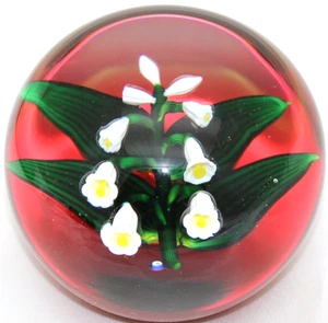 LARGE Beautiful Bob BANFORD Blooming LILY of the VALLEY Art Glass Paperweight - Picture 1 of 10
