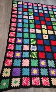 Vintage Handmade Crochet Granny Square Afghan Blanket Multicolor Retro Throw 39" - Picture 1 of 8
