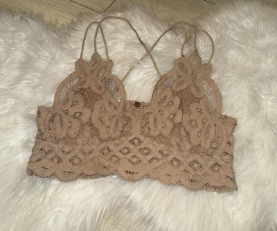 FP ONE Free People Adella Longline Bralette Bra Lace Boho Womens S Small Beige - Image 1 of 4