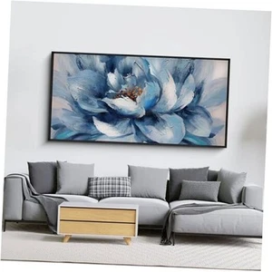 Flower Canvas Wall Art for Living Room - Large White Blue 20x40 Blue and white - Picture 1 of 7