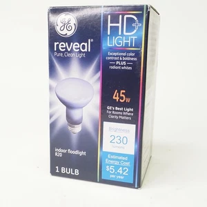 GE Reveal HD+ Pure Clean Light R20 Indoor Floodlight 45W 230 Lumens 73439 1 Bulb - Picture 1 of 6