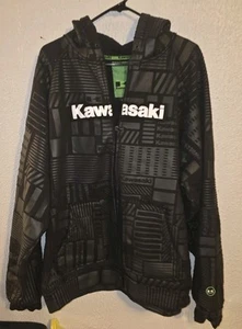 Chaqueta con Capucha Kawasaki Negra de Colección Estampado de Logotipo con Cremallera para Hombres L Motocicleta - Imagen 1 de 12