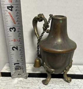 Antique Brass Oil Lamp Incense Burner With 3 Feet 3.5” Tall - Picture 1 of 5