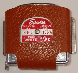 Vintage funktionierendes Evans Maßband mit Etui: 6 Fuß 106 W WEISS-BAND Made in USA - Bild 1 von 9